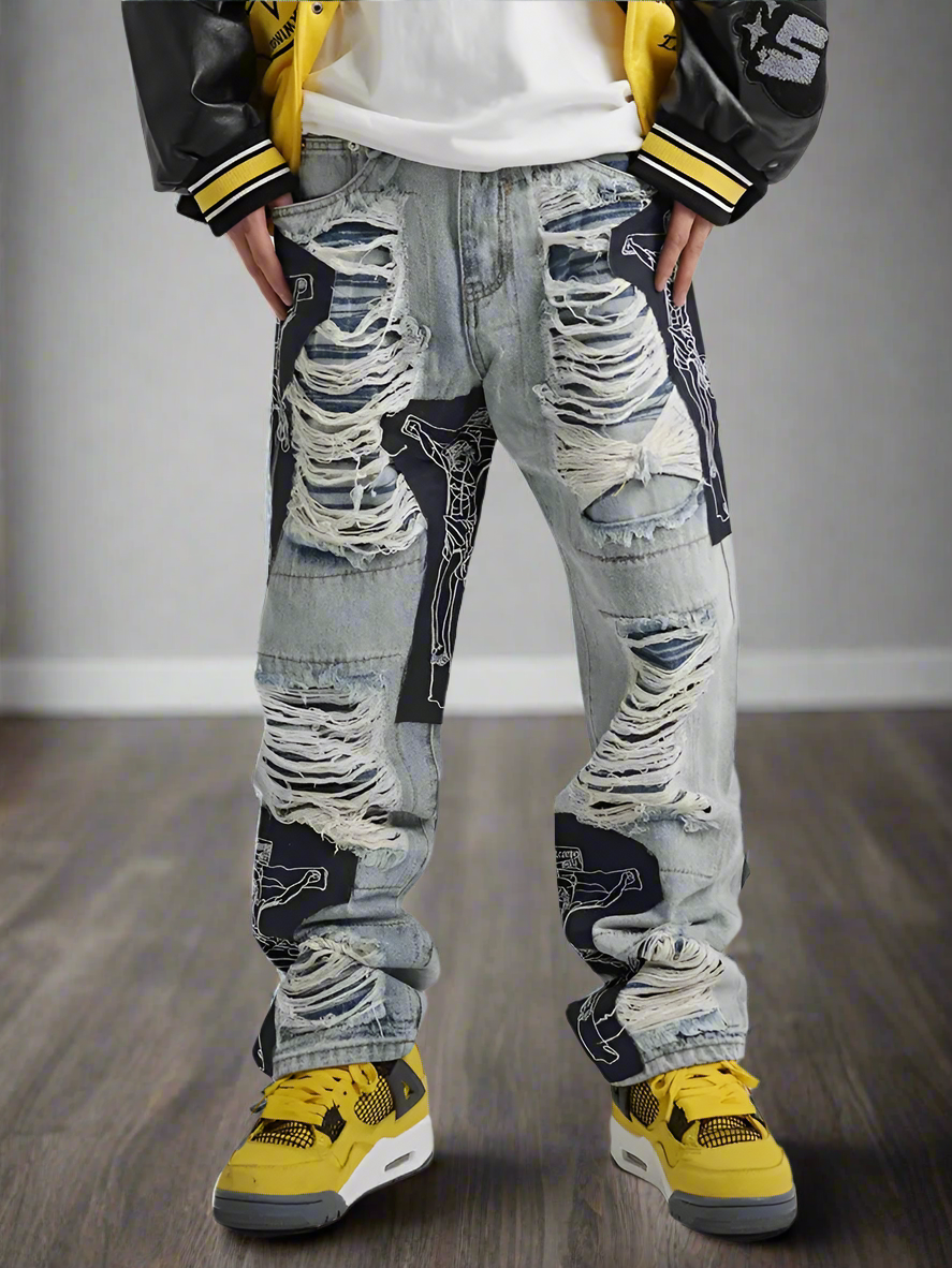 Men's Ripped Tassel Jeans