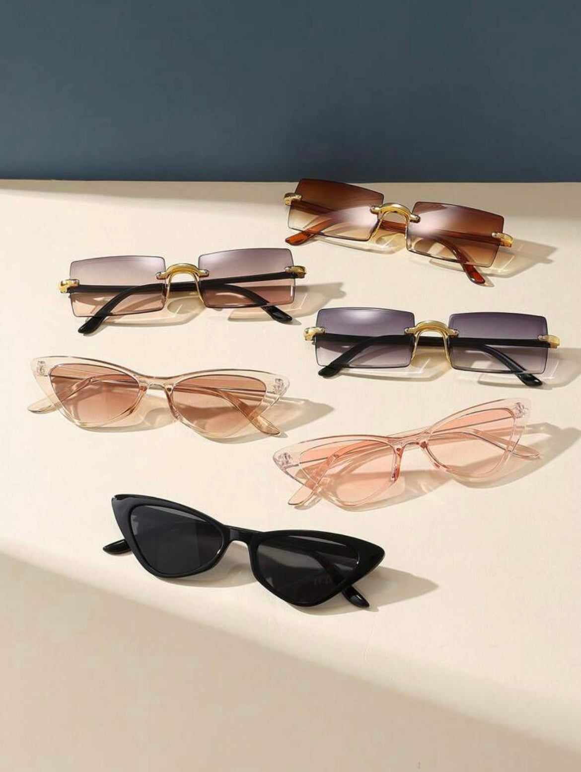 6pairs women’s square rimless and plastic decorative sunglasses