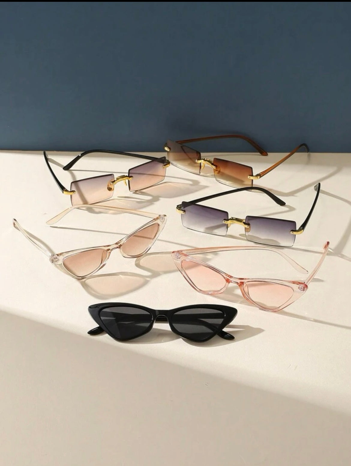 6pairs women’s square rimless and plastic decorative sunglasses