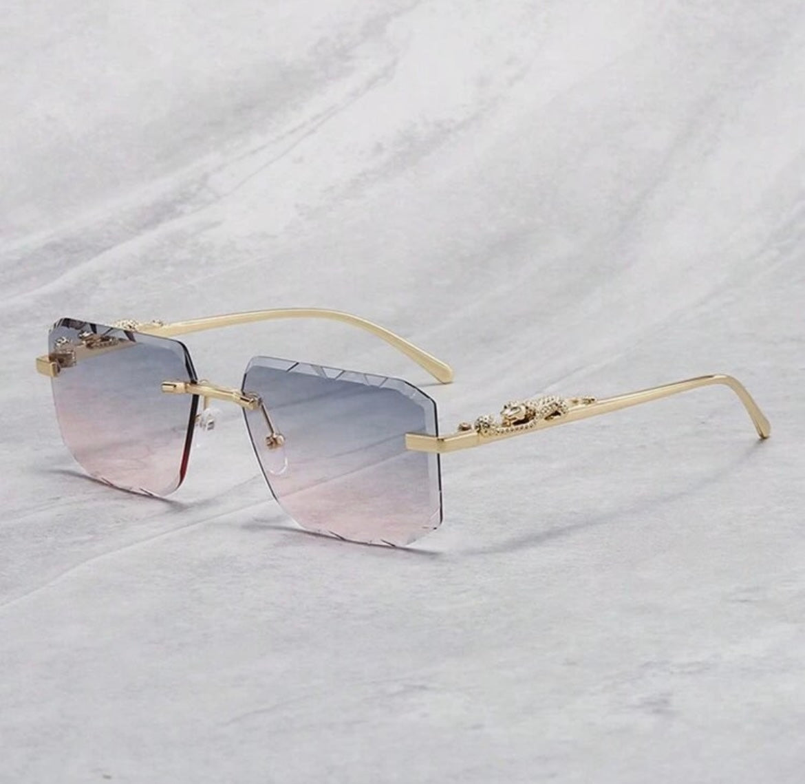 Leopard Print Rimless Square Sunglass.